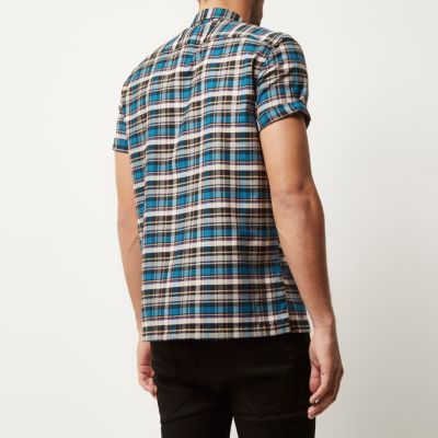 Blue check short sleeve flannel shirt